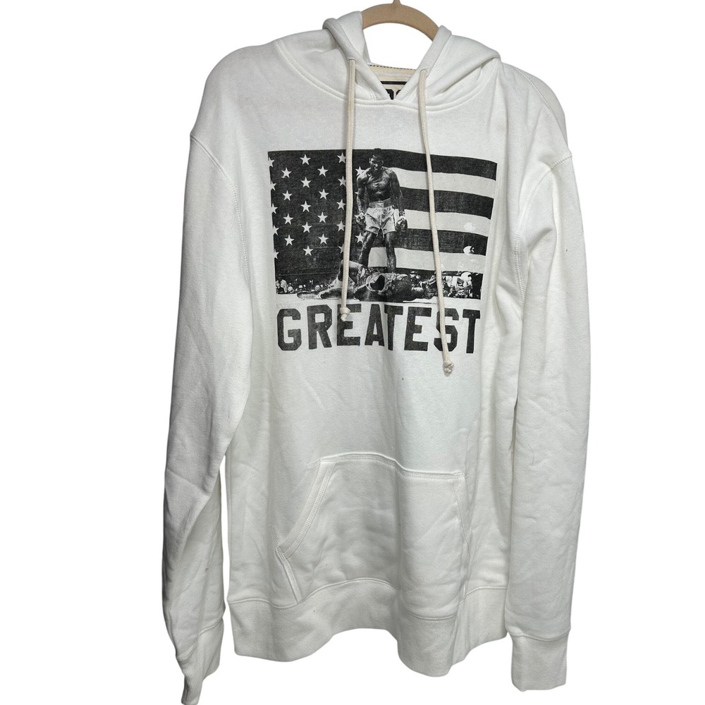 Roots of Fight Muhammad Ali Greatest Hoodie White Boxing Graphic Mens Size L NEW